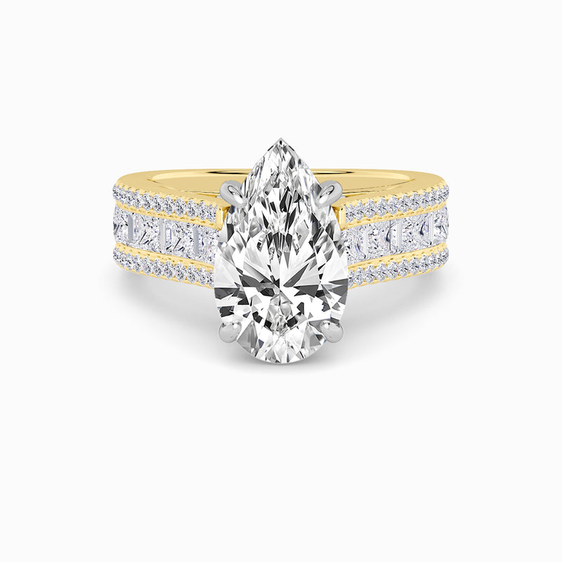 Pear Brilliant Lab Diamond Engagement Ring with Princess, Baguette & Round Diamond Band (1.5CT+)