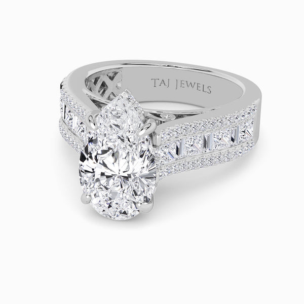 Pear Brilliant Lab Diamond Engagement Ring with Princess, Baguette & Round Diamond Band (1.5CT+)