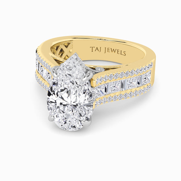 Pear Brilliant Lab Diamond Engagement Ring with Princess, Baguette & Round Diamond Band (1.5CT+)