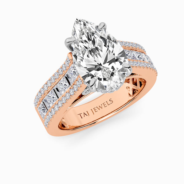 Pear Brilliant Lab Diamond Engagement Ring with Princess, Baguette & Round Diamond Band (1.5CT+)