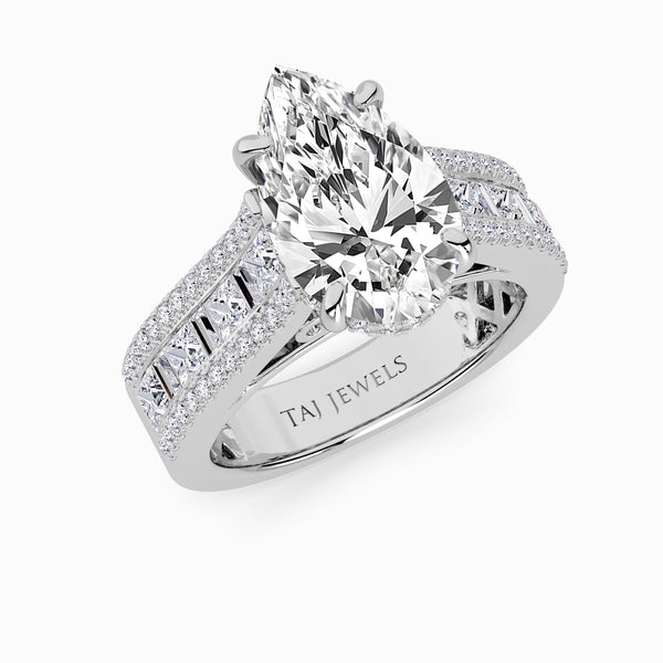 Pear Brilliant Lab Diamond Engagement Ring with Princess, Baguette & Round Diamond Band (1.5CT+)