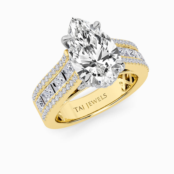 Pear Brilliant Lab Diamond Engagement Ring with Princess, Baguette & Round Diamond Band (1.5CT+)