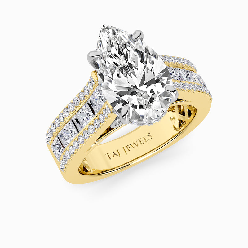 Pear Brilliant Lab Diamond Engagement Ring with Princess, Baguette & Round Diamond Band (1.5CT+)