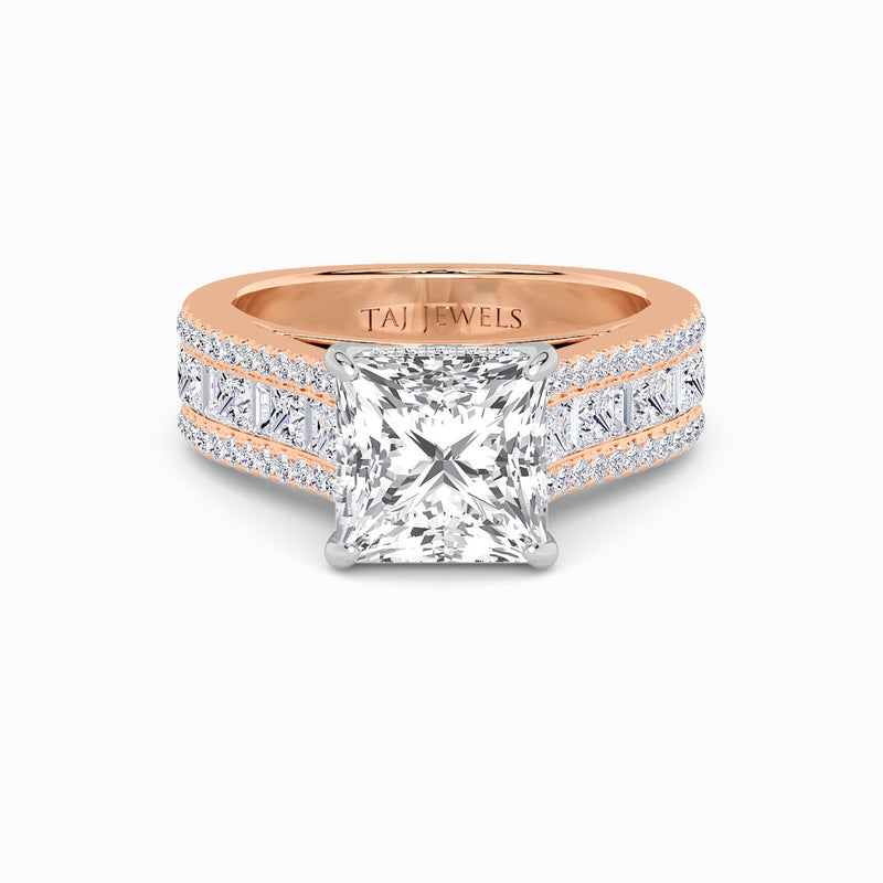 Princess Cut Lab Diamond Engagement Ring with Princess, Baguette & Round Diamond Band (1.5CT+)