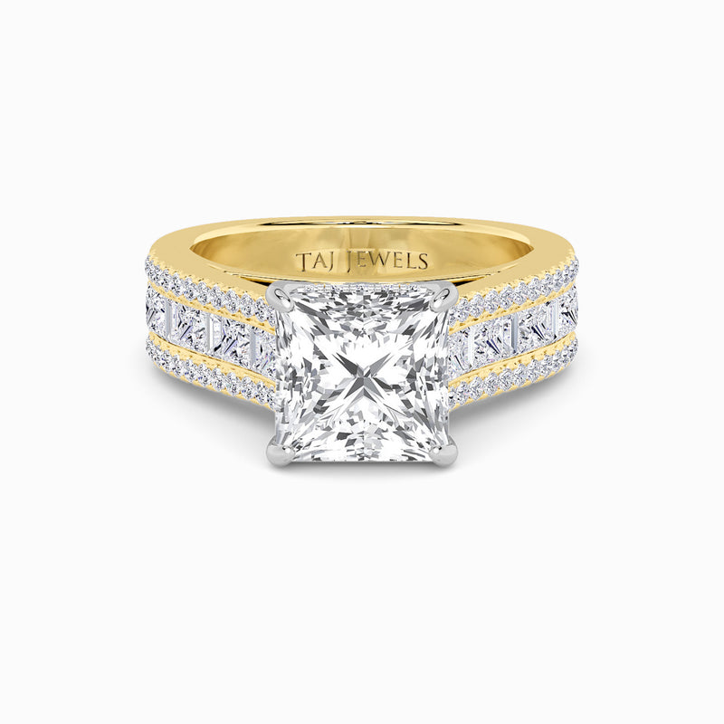 Princess Cut Lab Diamond Engagement Ring with Princess, Baguette & Round Diamond Band (1.5CT+)