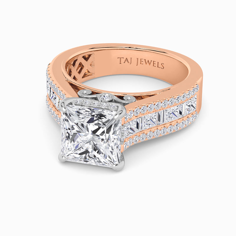 Princess Cut Lab Diamond Engagement Ring with Princess, Baguette & Round Diamond Band (1.5CT+)