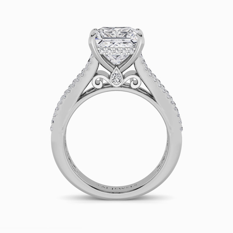 Princess Cut Lab Diamond Engagement Ring with Princess, Baguette & Round Diamond Band (1.5CT+)