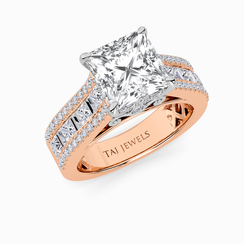 Princess Cut Lab Diamond Engagement Ring with Princess, Baguette & Round Diamond Band (1.5CT+)