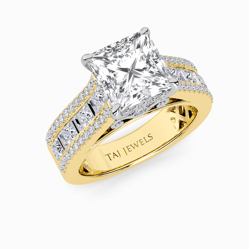 Princess Cut Lab Diamond Engagement Ring with Princess, Baguette & Round Diamond Band (1.5CT+)