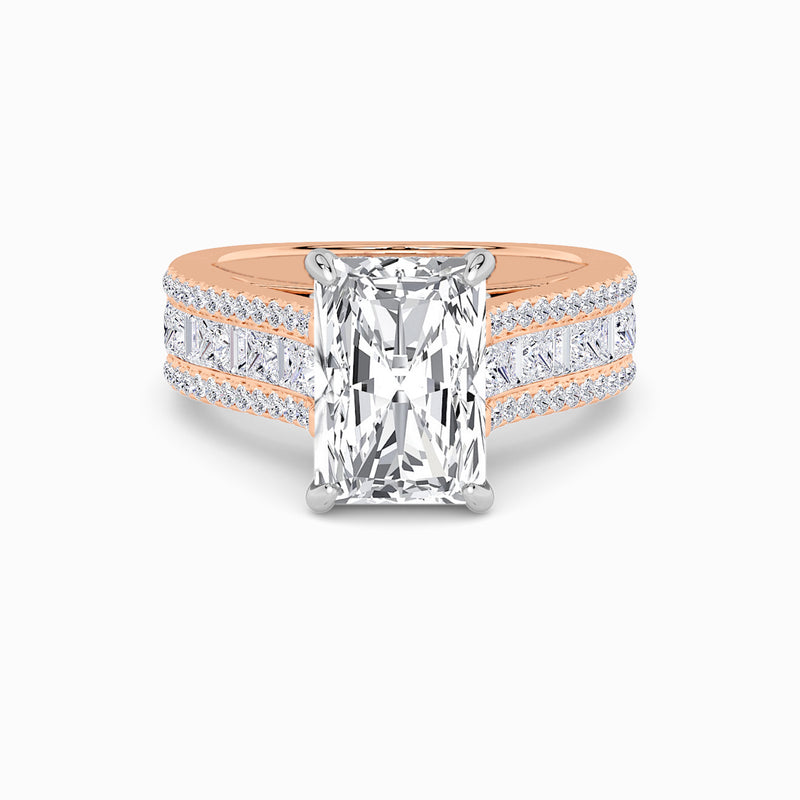 Radiant Cut Lab Diamond Engagement Ring with Princess, Baguette & Round Diamond Band (1.5CT+)