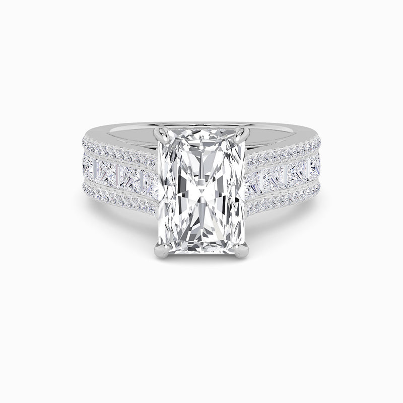 Radiant Cut Lab Diamond Engagement Ring with Princess, Baguette & Round Diamond Band (1.5CT+)