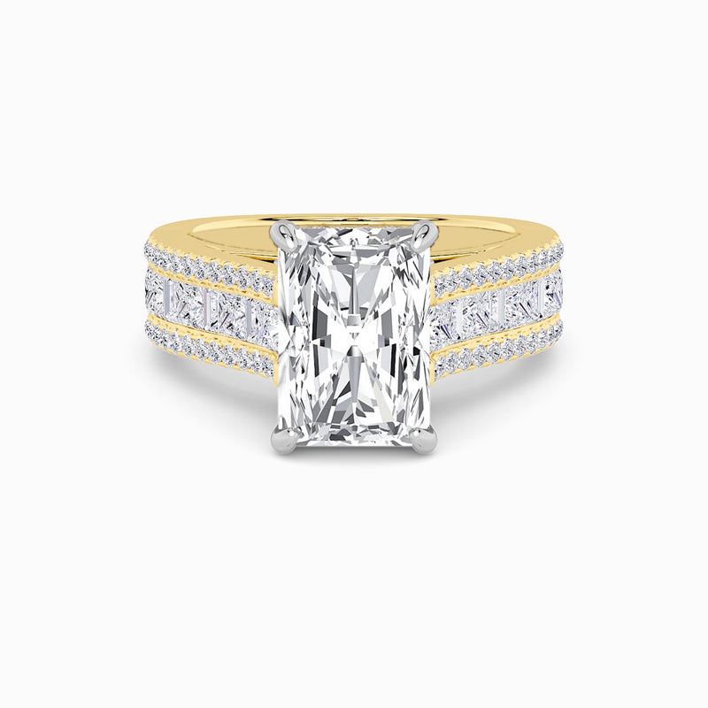 Radiant Cut Lab Diamond Engagement Ring with Princess, Baguette & Round Diamond Band (1.5CT+)