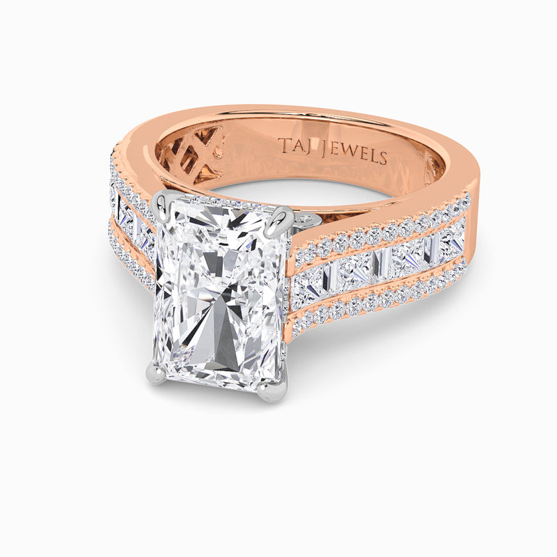 Radiant Cut Lab Diamond Engagement Ring with Princess, Baguette & Round Diamond Band (1.5CT+)