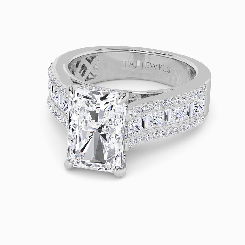 Radiant Cut Lab Diamond Engagement Ring with Princess, Baguette & Round Diamond Band (1.5CT+)