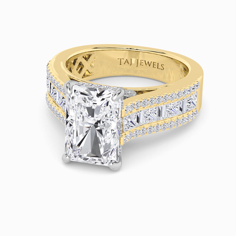 Radiant Cut Lab Diamond Engagement Ring with Princess, Baguette & Round Diamond Band (1.5CT+)
