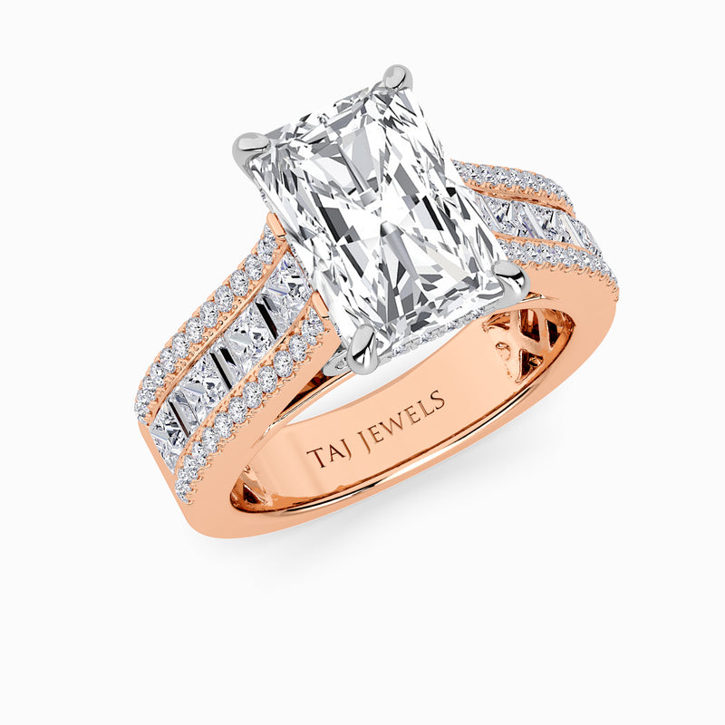 Radiant Cut Lab Diamond Engagement Ring with Princess, Baguette & Round Diamond Band (1.5CT+)