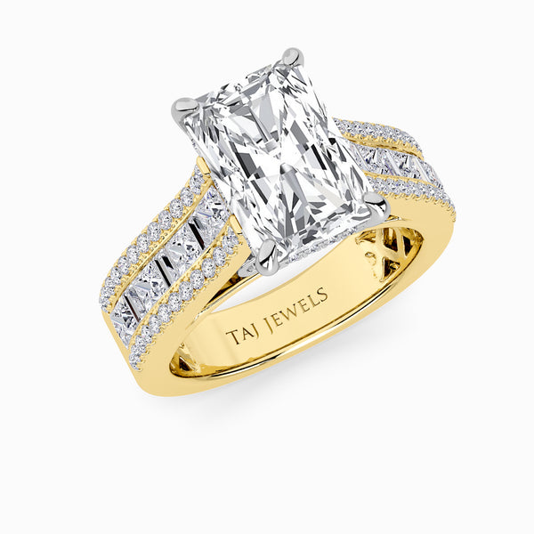 Radiant Cut Lab Diamond Engagement Ring with Princess, Baguette & Round Diamond Band (1.5CT+)