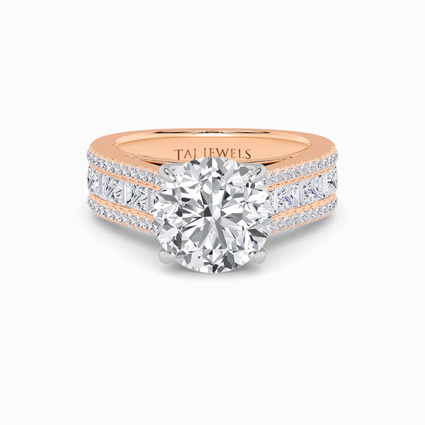Round Brilliant Lab Diamond Engagement Ring with Princess, Baguette & Round Diamond Band (1.5CT+)