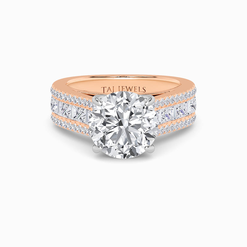 Round Brilliant Lab Diamond Engagement Ring with Princess, Baguette & Round Diamond Band (1.5CT+)