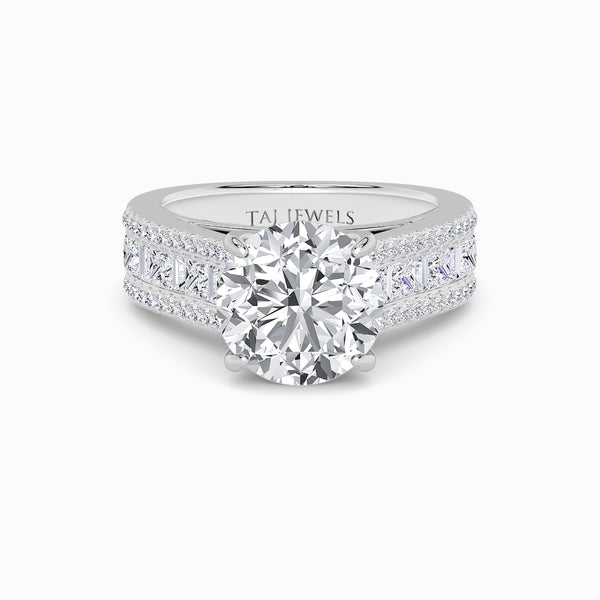 Round Brilliant Lab Diamond Engagement Ring with Princess, Baguette & Round Diamond Band (1.5CT+)