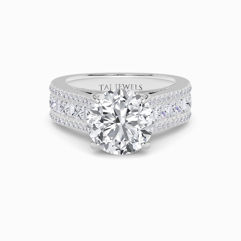 Round Brilliant Lab Diamond Engagement Ring with Princess, Baguette & Round Diamond Band (1.5CT+)