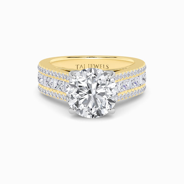 Round Brilliant Lab Diamond Engagement Ring with Princess, Baguette & Round Diamond Band (1.5CT+)