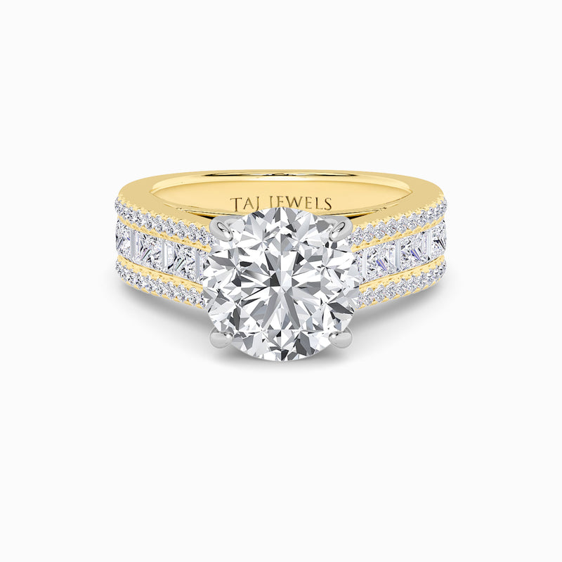 Round Brilliant Lab Diamond Engagement Ring with Princess, Baguette & Round Diamond Band (1.5CT+)