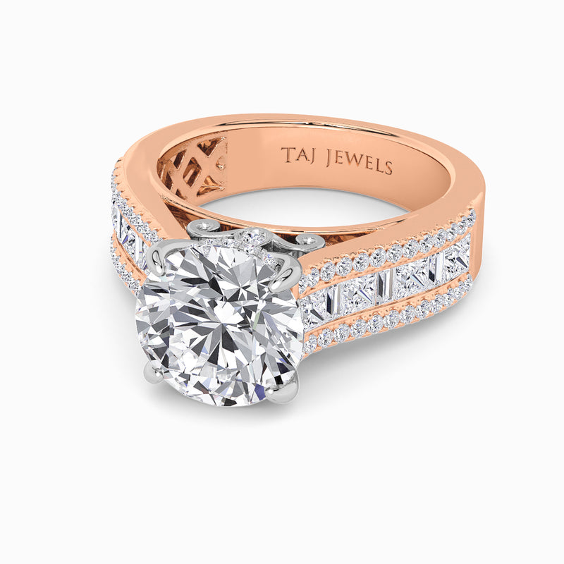 Round Brilliant Lab Diamond Engagement Ring with Princess, Baguette & Round Diamond Band (1.5CT+)
