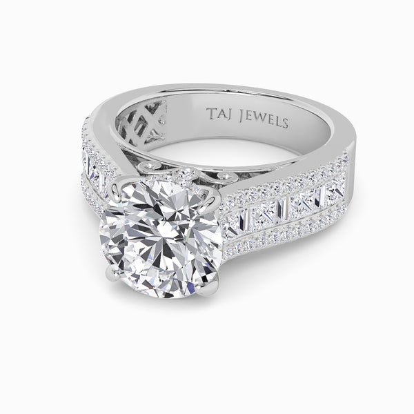 Round Brilliant Lab Diamond Engagement Ring with Princess, Baguette & Round Diamond Band (1.5CT+)