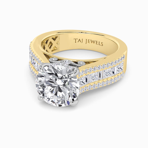 Round Brilliant Lab Diamond Engagement Ring with Princess, Baguette & Round Diamond Band (1.5CT+)