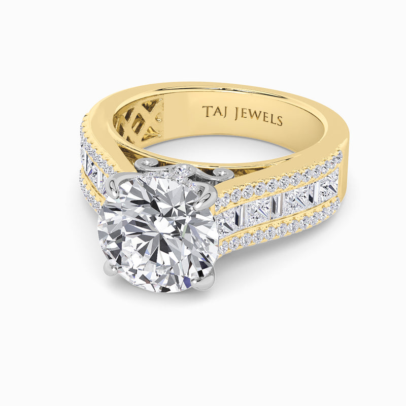 Round Brilliant Lab Diamond Engagement Ring with Princess, Baguette & Round Diamond Band (1.5CT+)