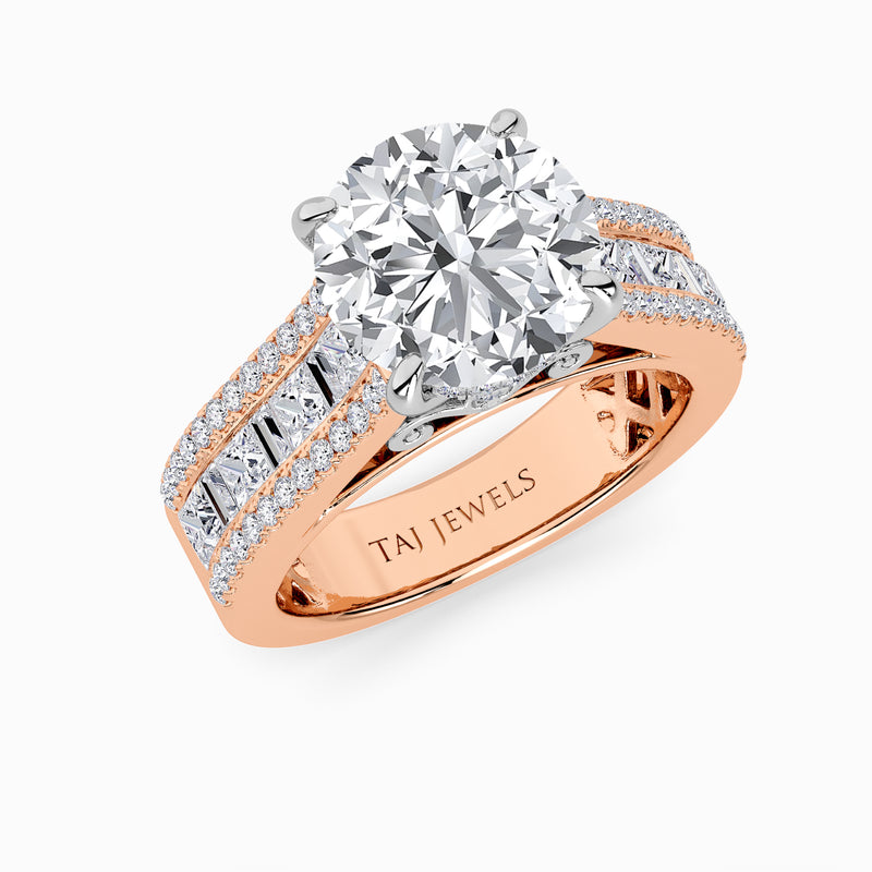 Round Brilliant Lab Diamond Engagement Ring with Princess, Baguette & Round Diamond Band (1.5CT+)