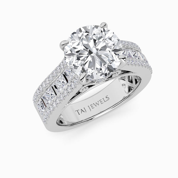 Round Brilliant Lab Diamond Engagement Ring with Princess, Baguette & Round Diamond Band (1.5CT+)