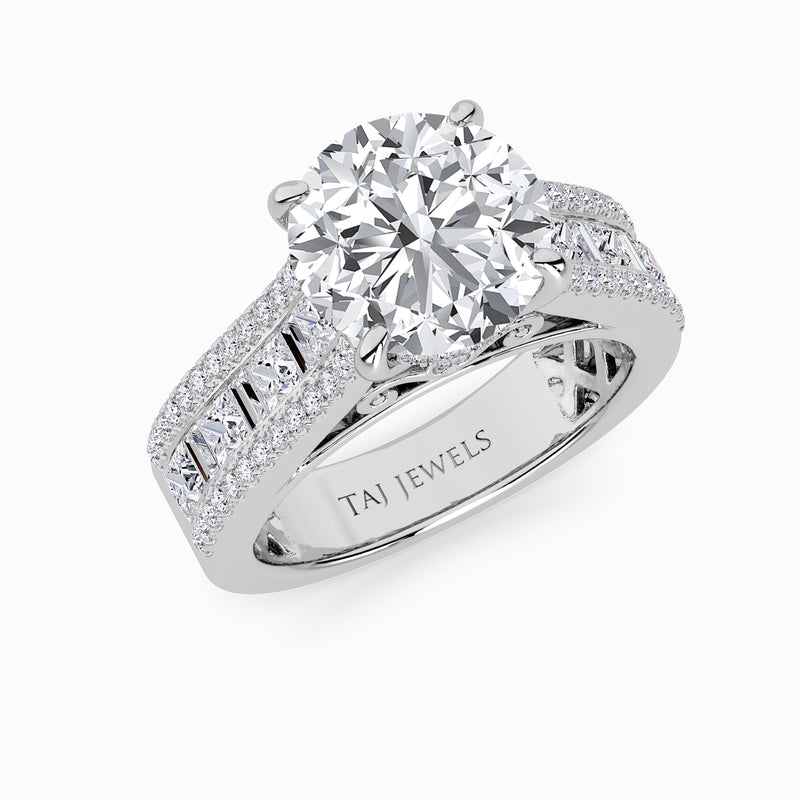 Round Brilliant Lab Diamond Engagement Ring with Princess, Baguette & Round Diamond Band (1.5CT+)