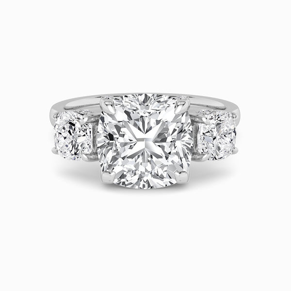 Cushion Trilogy Lab Diamond Engagement Ring With Cushion Side Diamonds & Diamond Gallery (1.50CT+)