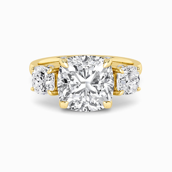Cushion Trilogy Lab Diamond Engagement Ring With Cushion Side Diamonds & Diamond Gallery (1.50CT+)