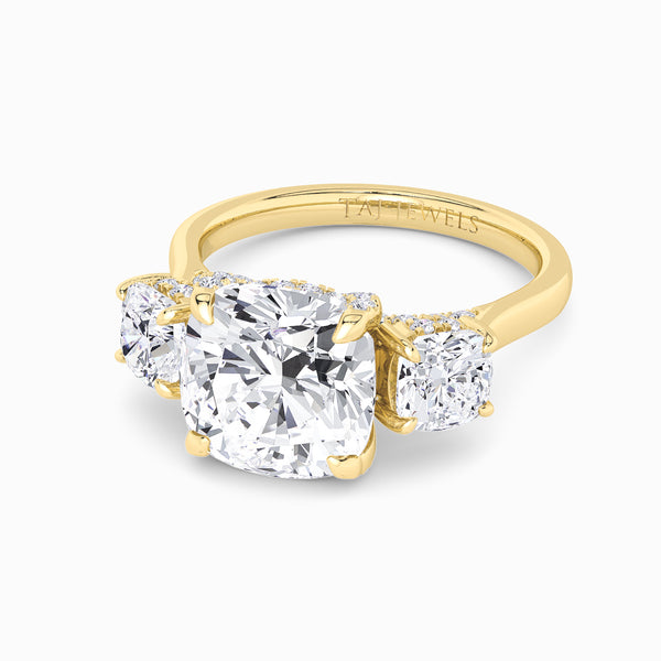 Cushion Trilogy Lab Diamond Engagement Ring With Cushion Side Diamonds & Diamond Gallery (1.50CT+)