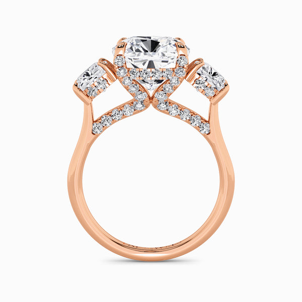Cushion Trilogy Lab Diamond Engagement Ring With Cushion Side Diamonds & Diamond Gallery (1.50CT+)