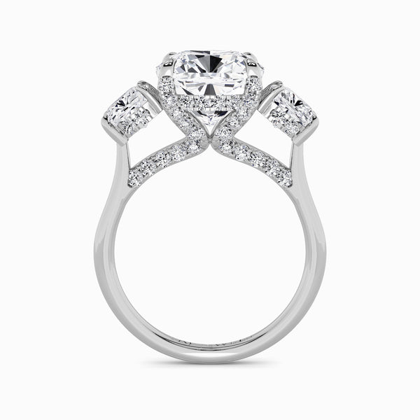 Cushion Trilogy Lab Diamond Engagement Ring With Cushion Side Diamonds & Diamond Gallery (1.50CT+)