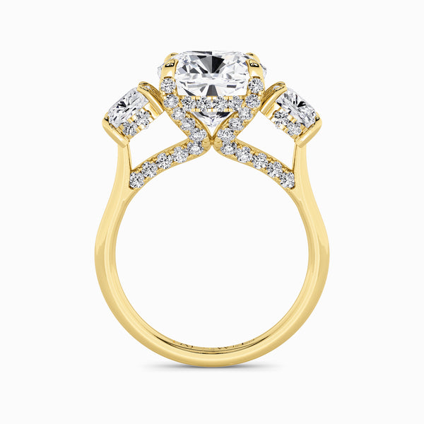 Cushion Trilogy Lab Diamond Engagement Ring With Cushion Side Diamonds & Diamond Gallery (1.50CT+)
