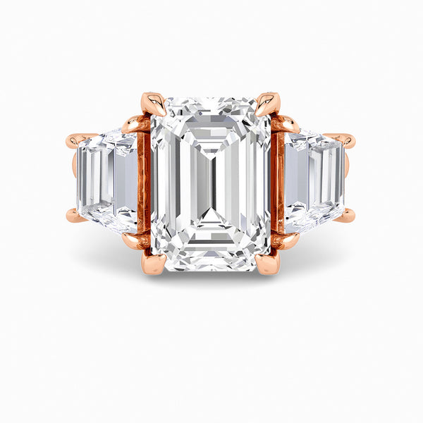 Emerald Trilogy Lab Diamond Engagement Ring With Trapezoid Side Diamonds & Diamond Gallery (1.50CT+)