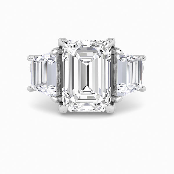 Emerald Trilogy Lab Diamond Engagement Ring With Trapezoid Side Diamonds & Diamond Gallery (1.50CT+)