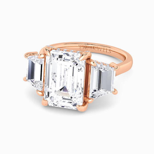 Emerald Trilogy Lab Diamond Engagement Ring With Trapezoid Side Diamonds & Diamond Gallery (1.50CT+)