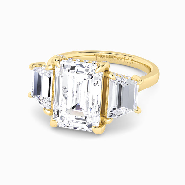 Emerald Trilogy Lab Diamond Engagement Ring With Trapezoid Side Diamonds & Diamond Gallery (1.50CT+)