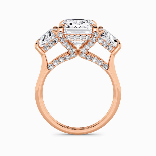 Emerald Trilogy Lab Diamond Engagement Ring With Trapezoid Side Diamonds & Diamond Gallery (1.50CT+)