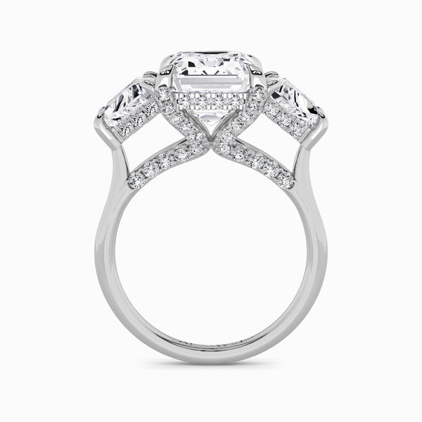 Emerald Trilogy Lab Diamond Engagement Ring With Trapezoid Side Diamonds & Diamond Gallery (1.50CT+)