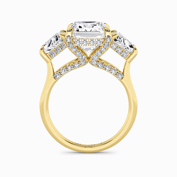 Emerald Trilogy Lab Diamond Engagement Ring With Trapezoid Side Diamonds & Diamond Gallery (1.50CT+)