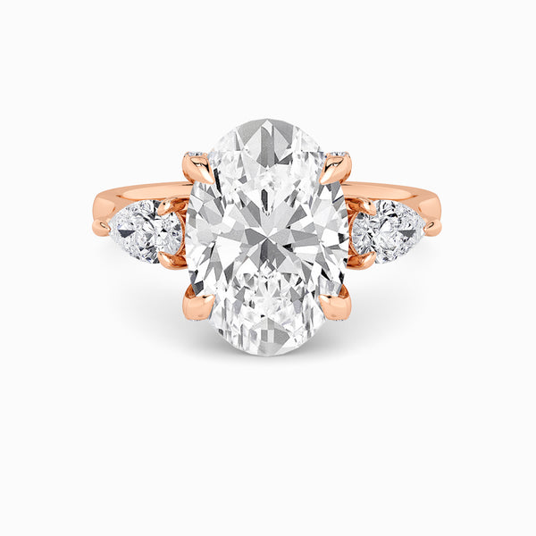 Oval Trilogy Lab Diamond Engagement Ring With Pear Side Diamonds & Diamond Gallery (1.50CT+)