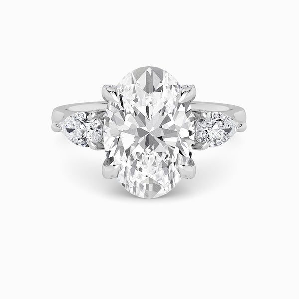 Oval Trilogy Lab Diamond Engagement Ring With Pear Side Diamonds & Diamond Gallery (1.50CT+)