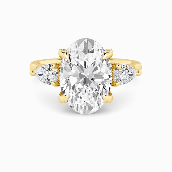 Oval Trilogy Lab Diamond Engagement Ring With Pear Side Diamonds & Diamond Gallery (1.50CT+)